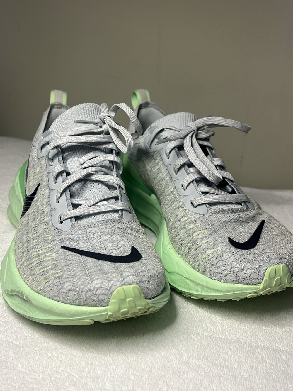 Nike Light Gray Knit Sneakers with Mint Green Sole